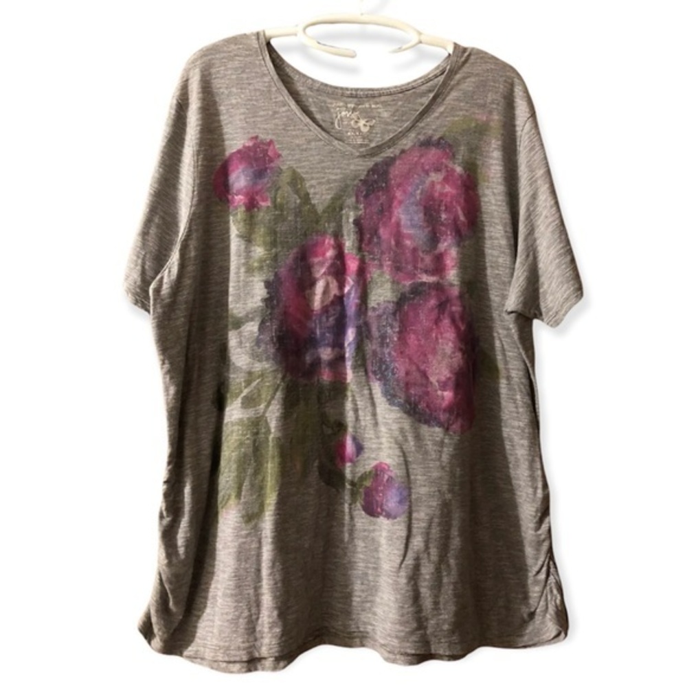 Just My Size Shirt Women’s Size 4X Top Pull‎ Over Gray Short Sleeve V Neck